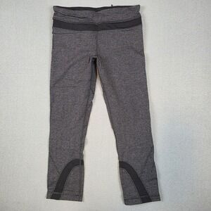 Lululemon Run Inspire Crop II Womens Size 6 Black Gray Herringbone Leggings Yoga